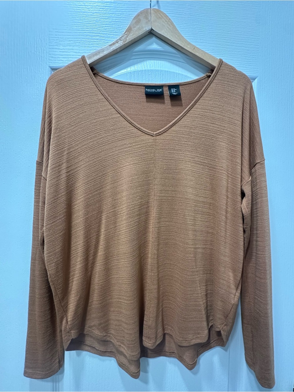 Rachel Zoe Tan V-Neck Long Sleeve Top